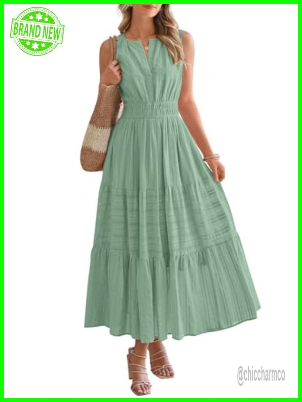 Sleeveless V-Neck Tiered Maxi Dress with Pockets A-Line Flowy